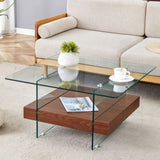 ZUN 31.4 Inch Modern Two-Tier Square Coffee Table - An Elegant Combination of Clear Glass and Dark Wood W1151P232655