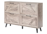 Barn door with 4 flip-down drawers, black metal single-sided handle melamine particleboard black 85826023