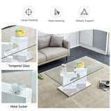 ZUN A rectangular modern and fashionable coffee table with tempered glass tabletop and white MDF legs. W1512P245588