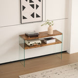 MDF Console Table, Big Side Table, Walnut Tempered Glass Desk,Entry Table W1718P321602