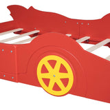 Full Size Race Car-Shaped Platform Bed with Wheels,Red WF298788AAJ
