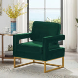 Modern Style Accent Chair with Gold Metal Base , Velvet Upholstered Leisure Chair with Open Armrest, W2186P148524