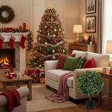 2PCS Set 22in Artificial Trees Natural Topiary Boxwood Ball Artificial Plants Evergreen Potted 75813019