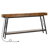 70.9 inch Extra Long Console Table with 2 Power Outlets & USB Ports, Rustic Industrial Sofa Table 55958898
