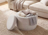 7.7 Gallon Round Storage Ottoman Foot Rest with Acacia Wood Frame, 400LBS Load Capacity Footstool 92858250