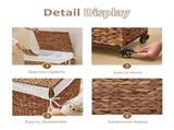 100L 2-Section Laundry with Lid and Wheels, Woven Natural Water Hyacinth Rolling Laundry 22283701