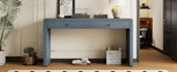 TREXM Curved Table with Storage, Wooden Entryway Table with 2 Drawers, Farmhouse Rustic N715P244723M