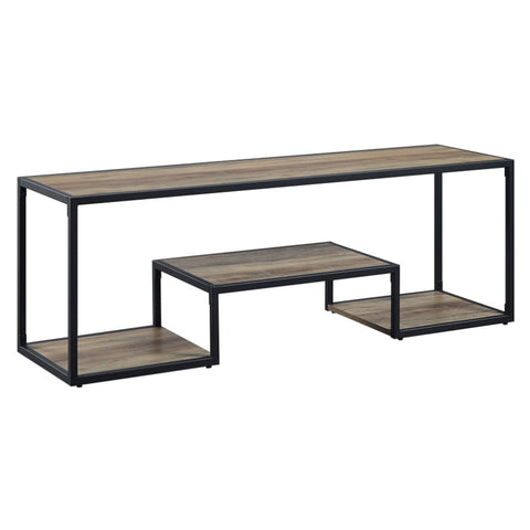ZUN Rustic Oak and Black TV Stand with 3 Shelves B062P185688