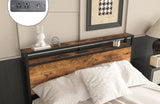 Full Size Bed Frame with 8 Storage Drawers, LED Headboard with Charging Station, Metal Platform Bed W2129P269874