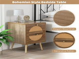 Set of 2 Bohemian 2-Drawer Bedside Table, 54.6140.6455.88 cm Natural Pine Wood Legs Nightstand, 88 48753669