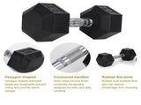 30LB HDRS Rubber Coated Solid Cast Iron Dumbbell with Contoured Chrome Handle, Hexagon 56723902