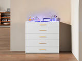 Particleboard Wood Three Drawers With LED Light Bedside Table Dresser Nightstand White 22355401