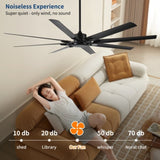 75 Inch Industrial DC Motor Ceiling Fan no light, Large Ceiling Fan with 8 Reversible Blades, 3 W2352P204416