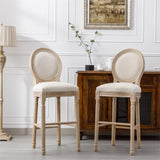 French Country Wooden Barstools With Upholstered Seating , Beige and Natural ,Set of 2 W162290983