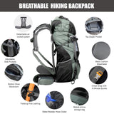 60L Outdoor hiking backpack with internal frame, including rain cover, cyan Amazon 08141307