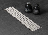 12 Inch Linear Shower Drain with Removable Square Patterned Grate, 304 Stainless Steel with Hair 36923368