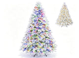 7FT Pre-Lit Snow Flocked Cypress Artificial Christmas Tree, Color Changing LED Lights 9 Modes, 33182324