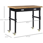 ZUN 47" Garage Work Bench with Drawer and Wheels, Height Adjustable Legs, Bamboo Tabletop Workstation 55699608