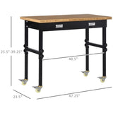 ZUN 47" Garage Work Bench with Drawer and Wheels, Height Adjustable Legs, Bamboo Tabletop Workstation 55699608