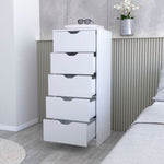 ZUN Logan White 5 Narrow Drawer Dresser B062P175095