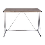 ZUN Weathered Oak and Chrome Writing Desk with USB Ports B062P184542