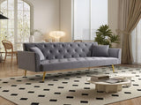 Modern convertible 72 inch foldable sleeper sofa with tufted, American retro style, made of gray W2353P399461