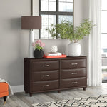 ZUN Contemporary Design Bedroom 1pc Dresser of 6 Drawers Faux Leather Upholstery, Dark Brown Furniture B011P183622