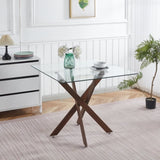 Dining Table with cross metal leg and tempered glass,Modern Space Saving Kitchen Table for Living W234P311867