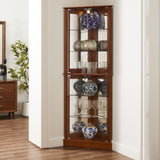 Corner Curio Dispaly Cabinet with Lights, Adjustable Tempered Glass Shelves, Mirrored W1693P171668