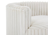 Malna Plush Wide Wale Corduroy Upholstered Barrel Accent Chair with Wheels, Off-white T2574P221268