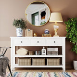 ZUN Retro Design Console Table with Two Open Shelves, Pine Solid Wood Frame and Legs for Living Room 32671692