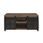 ZUN Rustic Oak and Black Coffee Table with Sliding Doors B062P181396