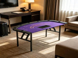 72" Foldable Poker Table, Casino-Grade Felt Surface with 8 Cup Holders, Seats 8 Players, Dark Blue 56379146