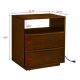 Mid Century Modern Nightstand with Charging Station & Outlet Hole & 2 Solid Wood Drawers, Louver W1801P303385