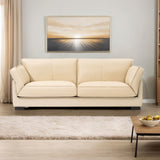 ZUN 89.76 Inch Top Genuine Leather Sofa, 3 Seater Leather Couch, Mid-Century Modern Couch for Living W2582P182425