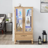 Lighted Curio Cabinet Elegant Glass Display Cabinet with Adjustable Shelves, 2 Doors, and 1 Drawer W1758P290092