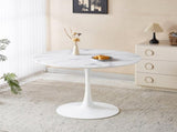 42.1" white marble Color Tulip Table, Mid-century Dining Table for 4-6 People - Round MDF Table W234P453955