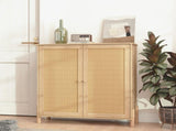 Mid-Century Modern Storage Cabinet with Woven Rattan Doors & Adjustable Shelves - Perfect for Living 09074771