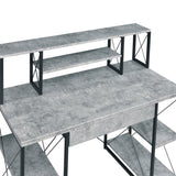 Grey and Black Office Desk with Open Shelves and Hutch B062P184527