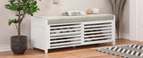 TREXM Distressed Shutter Storage Bench with Acacia Veneer for Retro Charm for Living Room, Entryway N715P196968K