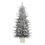 ZUN 6 FT Snow Flocked Pre-lit Artificial Christmas Tree with Metal Pot Stand, Hinged Xmas Fir Tree with 36426356