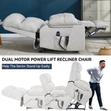 Beige Dual Motor Infinite Position Up to 350 LBS Chenille Power Lift Recliner Chair, Heavy Duty W3224P295282