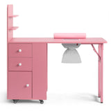 Pink MDF Folding Nail Desk with 2 Drawers, Cabinet Door & Storage Shelf 19266036