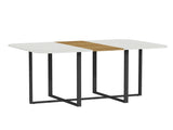 Modern 4-6 Seater Dining Table - Faux Marble and Wood Grain Tabletop with Sturdy Black Metal Frame W3875P372866