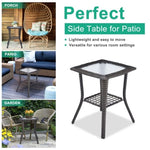 ZUN Outdoor Wicker Side Table, Rattan End Table with Glass Top, Patio Coffee Bistro Table for Indoor 75923325