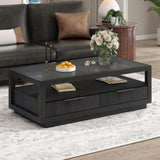 ZUN U-Can Modern Wood Coffee Table with 2 Drawers ,Minimalist Display Coffee Table with Transparent N724P176626B