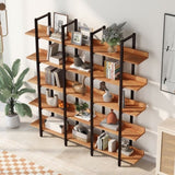 5 Tier Bookcase Home Office Open Bookshelf, Vintage Industrial Style Shelf, MDF Board, Black Metal WF300935AAB