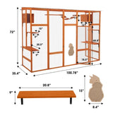 Wooden Cat Enclosure with 6 Jumping Platforms, 2 Cat Condos, Cat Bridge and Scratching Board, Orange W2181P198547