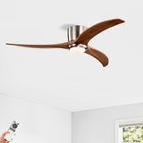 52" Flush Mount Ceiling Fan Solid Wood Blades Ceiling Fan With Light with Remote Control, Noiseless W1592P322639