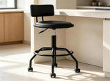 Adjustable Height Swivel Bar Stool with Wheels, 360&deg Rolling PU Leather Counter Bar Chair with 72362508